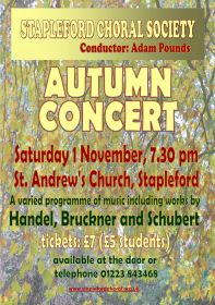 Autumn Concert (performed by Stapleford Choral Society) poster