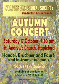 Autumn Concert (performed by Stapleford Choral Society) poster