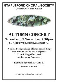 Autumn Concert (performed by Stapleford Choral Society) poster