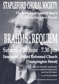 Brahms Requiem (performed by Stapleford Choral Society) poster