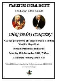 Christmas Concert (performed by Stapleford Choral Society) poster