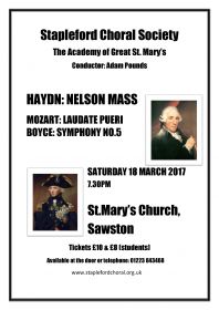 Orchestral concert (performed by Stapleford Choral Society) poster