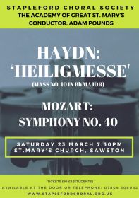Haydn Heiligmesse and Mozart Symphony No. 40 (performed by Stapleford Choral Society) poster