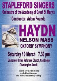 Haydn - Nelson Mass - Oxford Symphony (performed by Stapleford Choral Society) poster