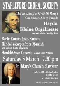 Haydn, Bach and Handel (performed by Stapleford Choral Society) poster