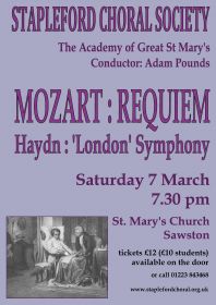 Mozart Requiem (performed by Stapleford Choral Society) poster