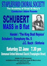 Schubert, Handel and J. C. Bach (performed by Stapleford Choral Society) poster